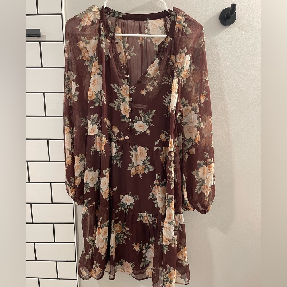 Abercrombie & Fitch Floral Long Sleeve Dress in Brown